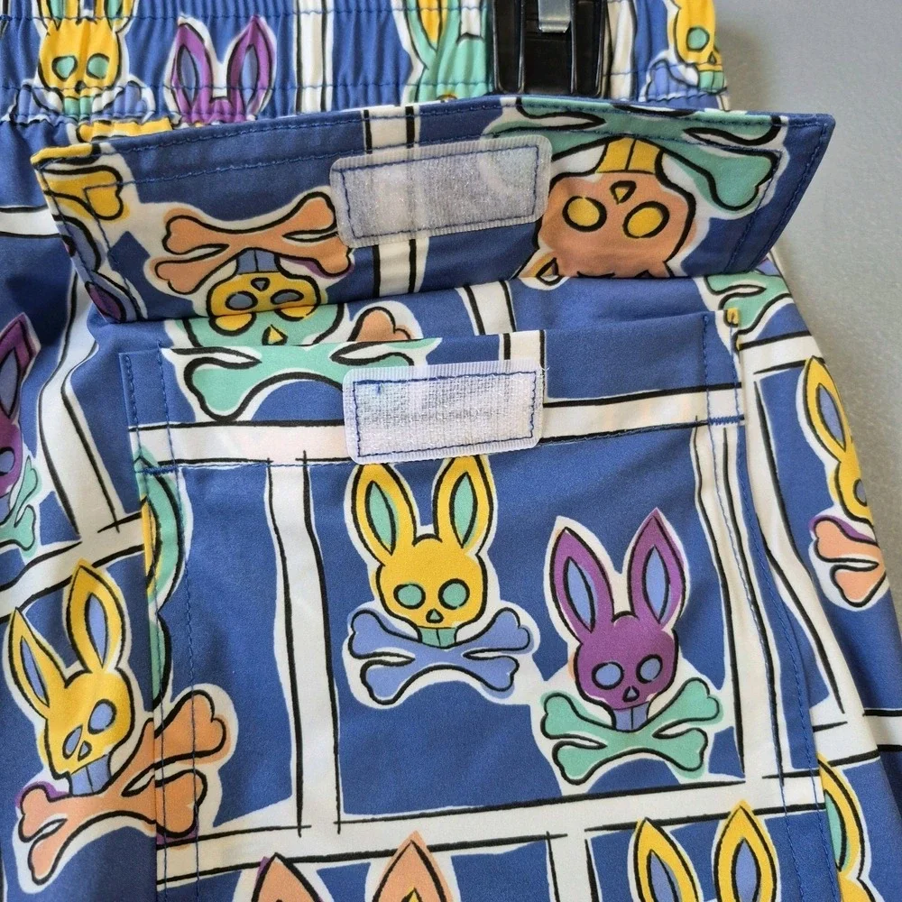 Psycho Bunny Swim Trunks Mens‎ Medium Blue Allover Logo Brief Lined Shorts